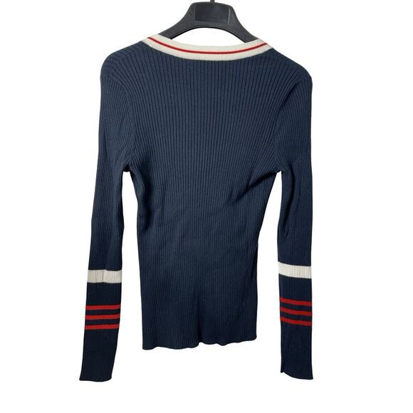 Bailey 44 Derosa Ribbed Deep V Neck Cardigan Size L Navy Preppy Dark Academia - Picture 2 of 6